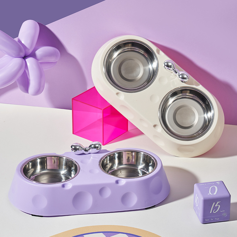 Pet de acero inoxidable doble tazón para gatos, tazón para perros, tazón para gatos, tazón para perros, anti-derrapante, anti-derribado, nuevo tazón para mascotas