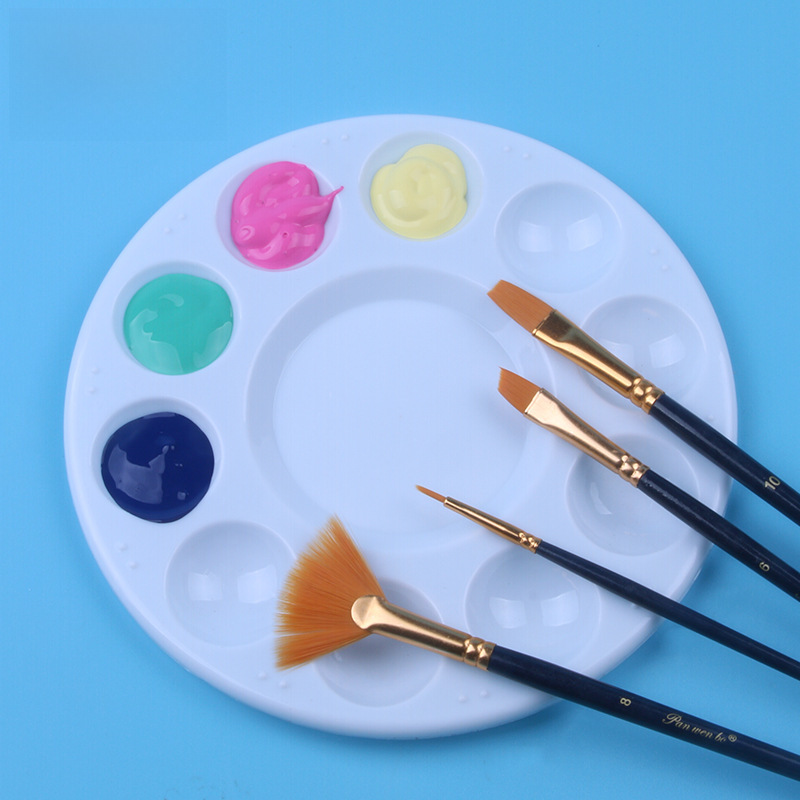 Plastic white round plastic plate with 10 holes, art paint color mixing plate for children, painting and doodle small color mixing board