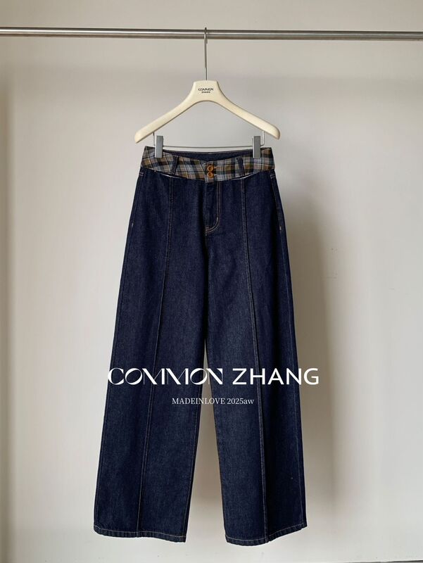 CZ ZHANG秋高腰贴布阔腿牛仔裤女度假风百搭休闲直筒休闲裤B31907|undefined