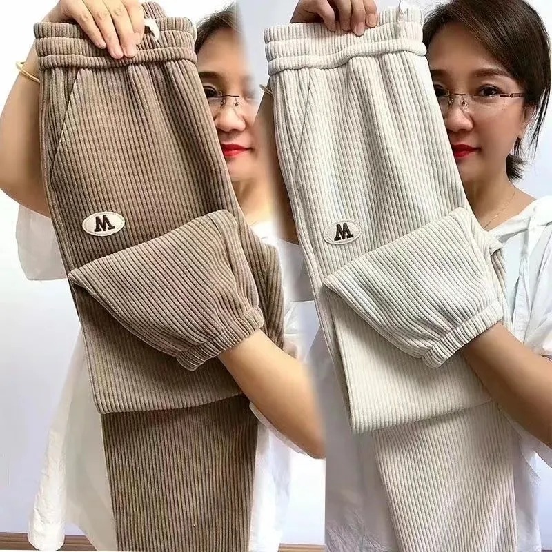 2025新款宽松显瘦哈伦裤子女加绒加厚秋冬百搭休闲裤高腰束脚裤