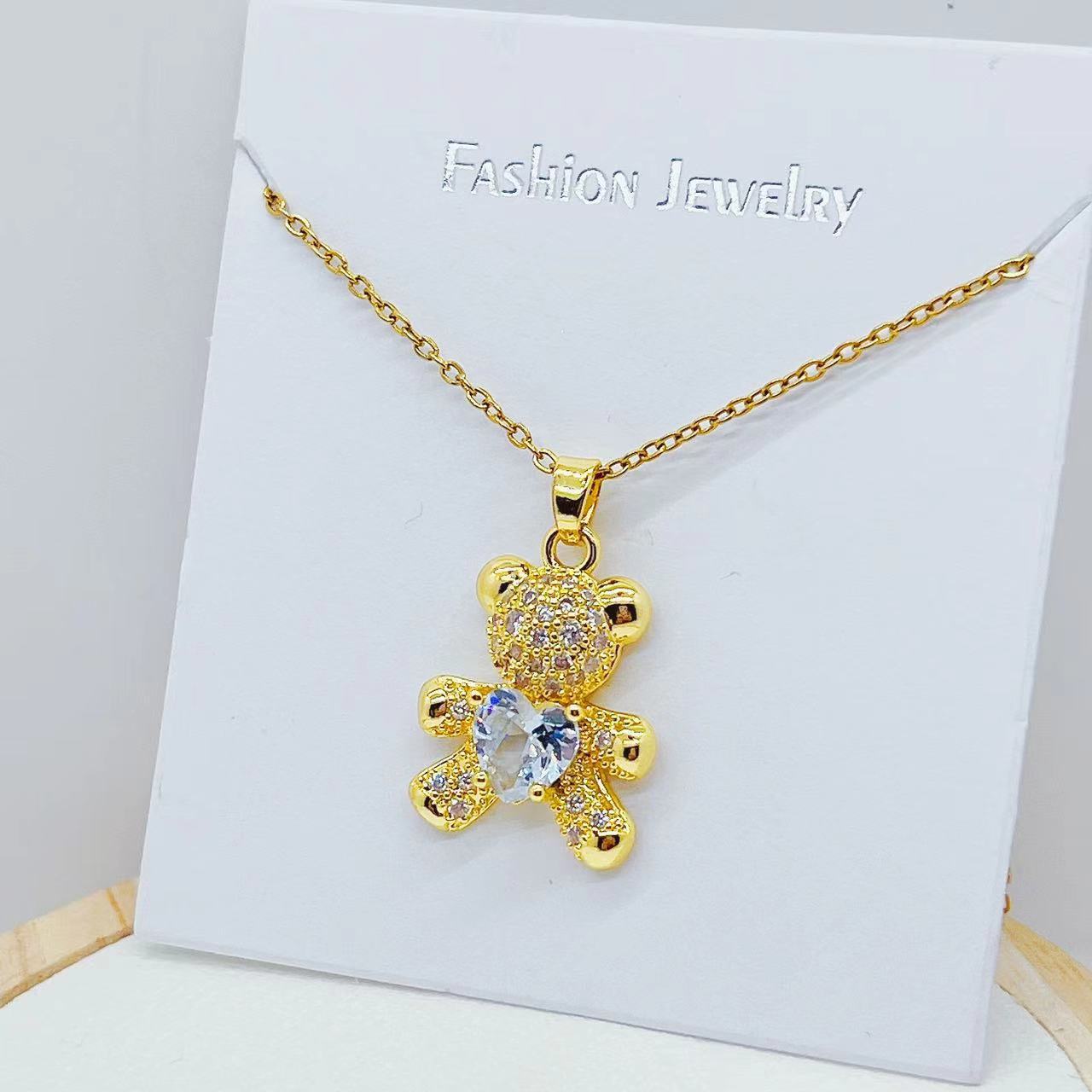 Fashion Bear Copper Plating Inlay Zircon Pendant Necklace 1 Piece