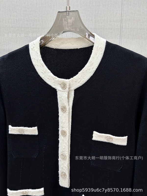 深圳南油高端女装名媛小香风秋冬新款圆领针织衫黑白撞色设计毛衣|undefined