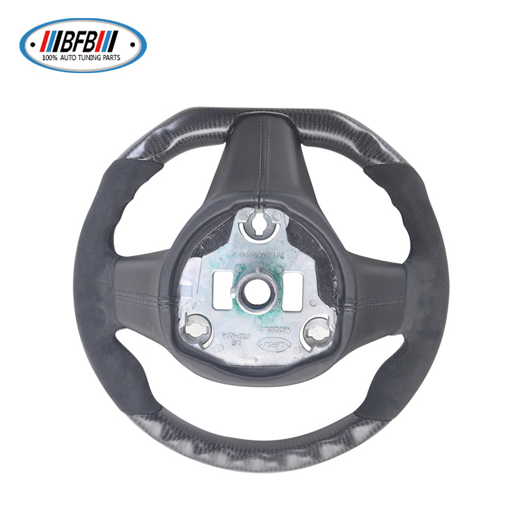 100% Real Carbon Fiber Matte Black Steering Wheel with Black Suede and Black Stitching - For Tesla Model Y - Steering Wheel Modification