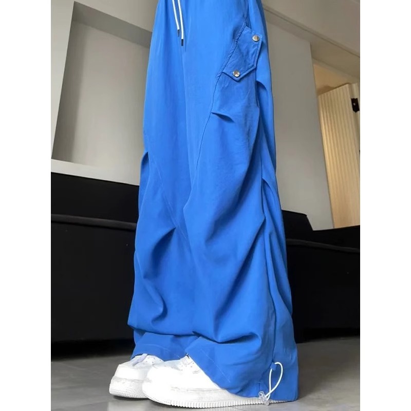 Klein Blue Quick-Drying Cargo Pants for Women Summer New High-Waist Slim Loose Parachute American Sports Wide-Leg Pants