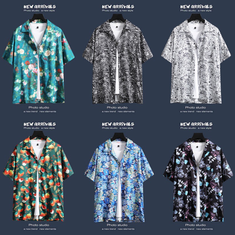 Hawaiian Short-sleeved Shirt Retro Hong Kong Style Beach Travel Spring and Summer Men's Seaside Vacation Thailand Half-sleeved Shirt