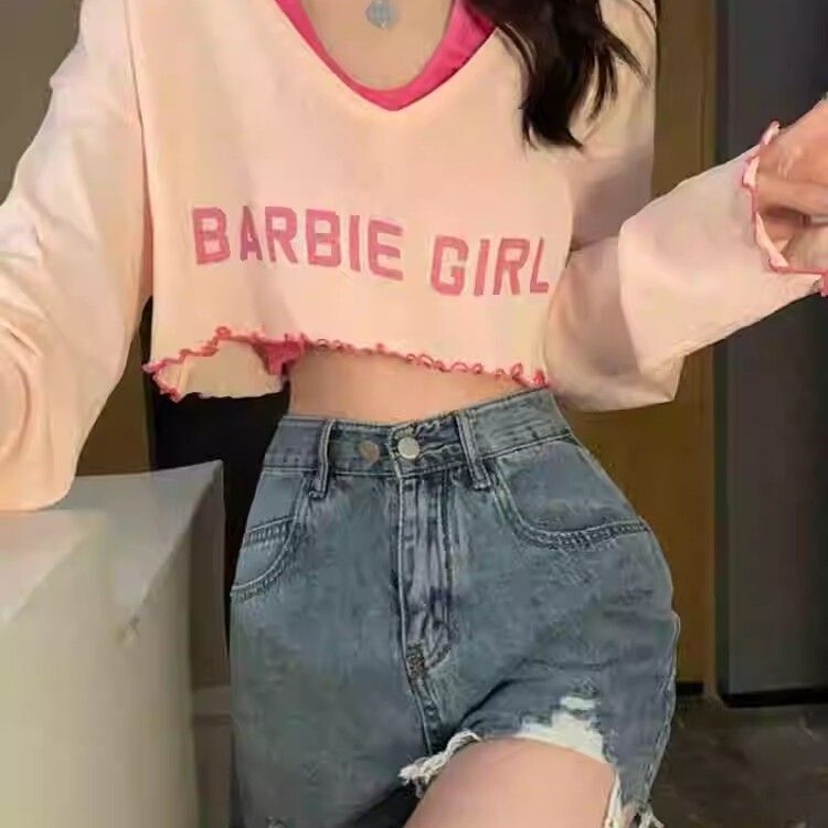 Spring, Summer, Autumn, and Winter Sweet and Spicy Set: Blouse, T-Shirt, Camisole, Pure Desire Top, Two-Piece Letter Sun Protection Thin Shirt