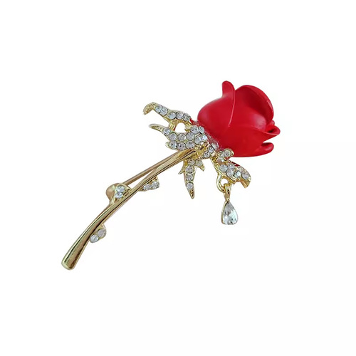 Platinum-plated gold and diamond-embellished tulip rose brooch, niche design, elegant fashion flower accessory, prevents exposure
