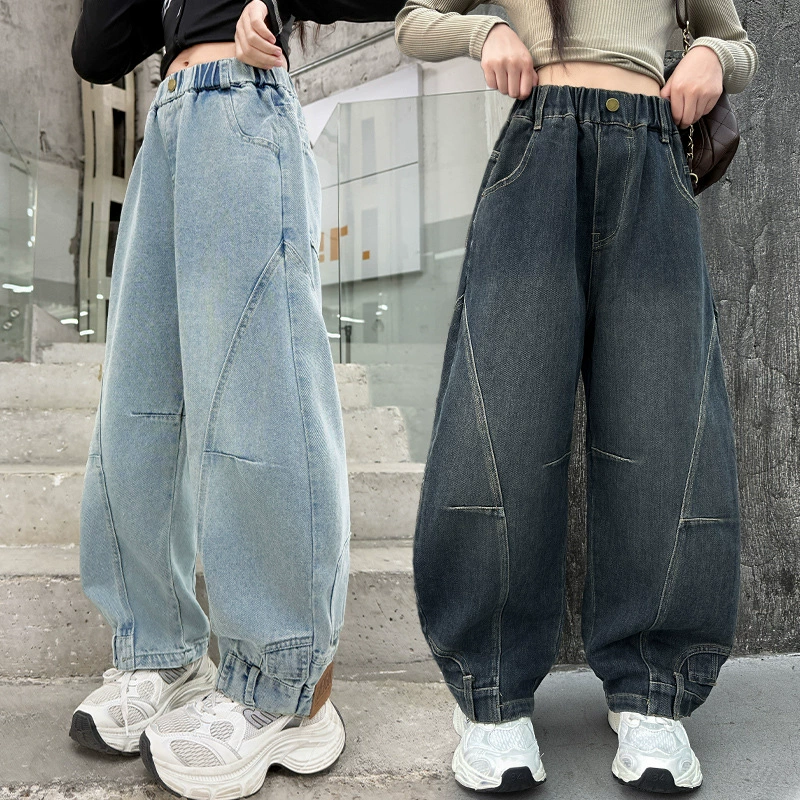 Осенние джинсы, детские весенние брюки для отдыха, западный стиль, oversize