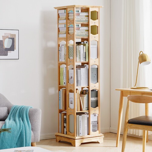 Jiayi bookshelf solid wood rotating bookshelf floor-standing combination bookcase home storage furniture storage rack cabinet
