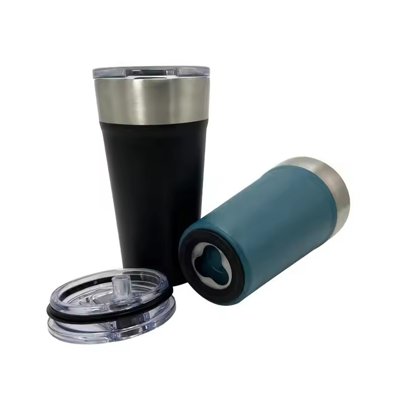 Brasil Vaso de cerveza de 20oz Taza de coche de acero inoxidable Taza de vacío de doble capa Abrebotellas de fondo portátil Taza de paja