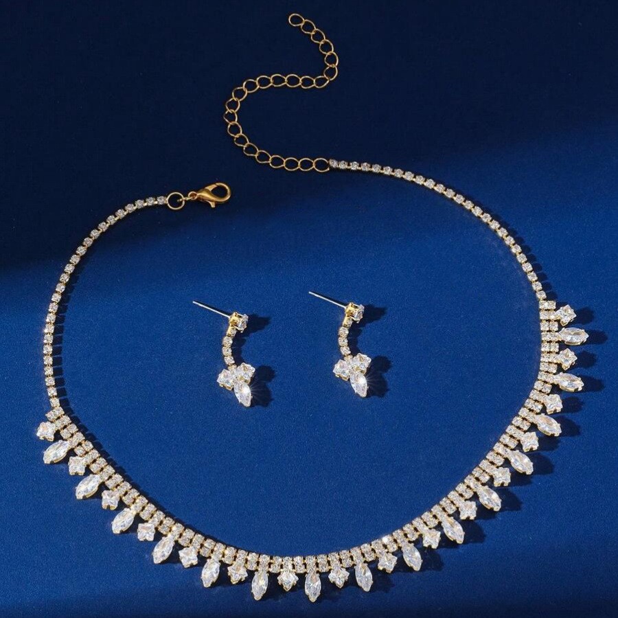 Set di gioielli da sposa in zircone collana orecchini e bracciale_voghion.com