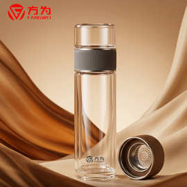 批发定制新茶水分离双层玻璃杯活动礼品杯加厚透明商务做LOGO广告