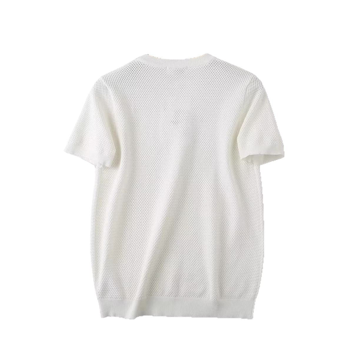 Men's Pineapple Knit T-Shirt – Breathable Textured Short Sleeve Top With Drop Shoulder & Retro Geometric Stripes (M-3XL)_voghion.com