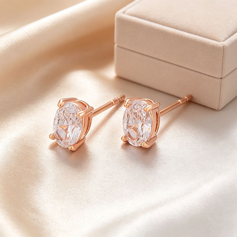 Aretes de Botón con Piedra Única de Aleación de Cobre Galvanizado para Mujeres