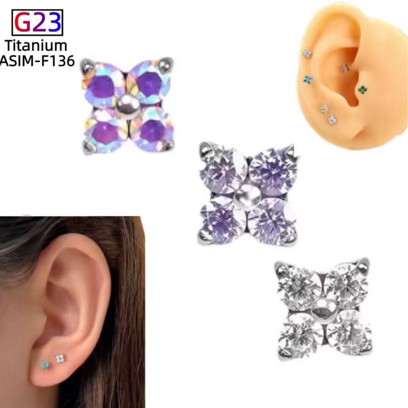 Silver pointed spike labret stud material detail