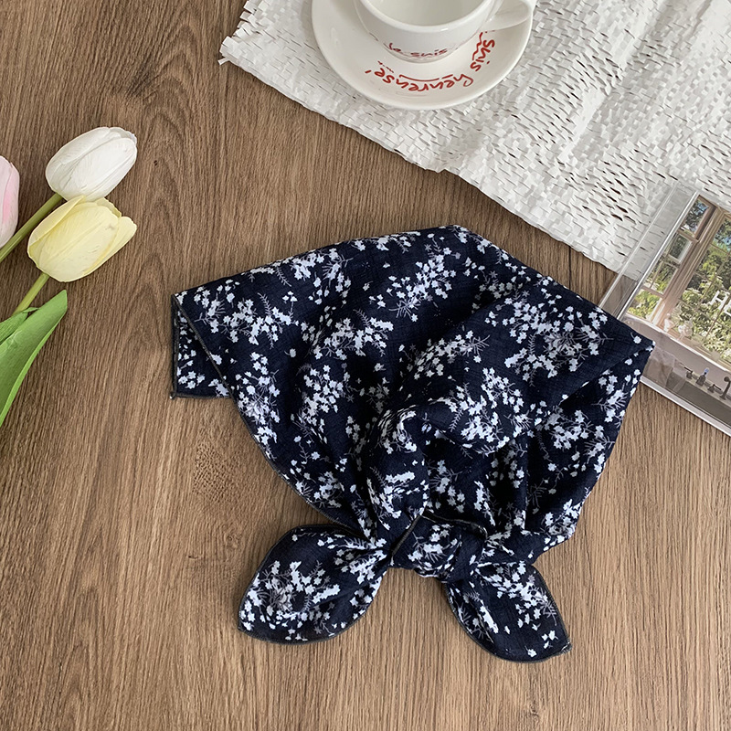 55 pañuelo japonés de algodón y lino, bufanda de seda floral de todo fósforo de verano y otoño, bufanda cuadrada pequeña con cuello, bufanda decorativa fresca fina para mujer