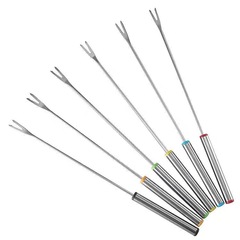 Six-piece set of fruit forks, stainless steel multi-color skewer tools, hot pot picks, dessert forks, outdoor barbecue forks, hot pot spicy