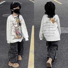 儿童冬款一体绒嘻哈牛仔裤工装裤直筒宽松长裤潮流高街