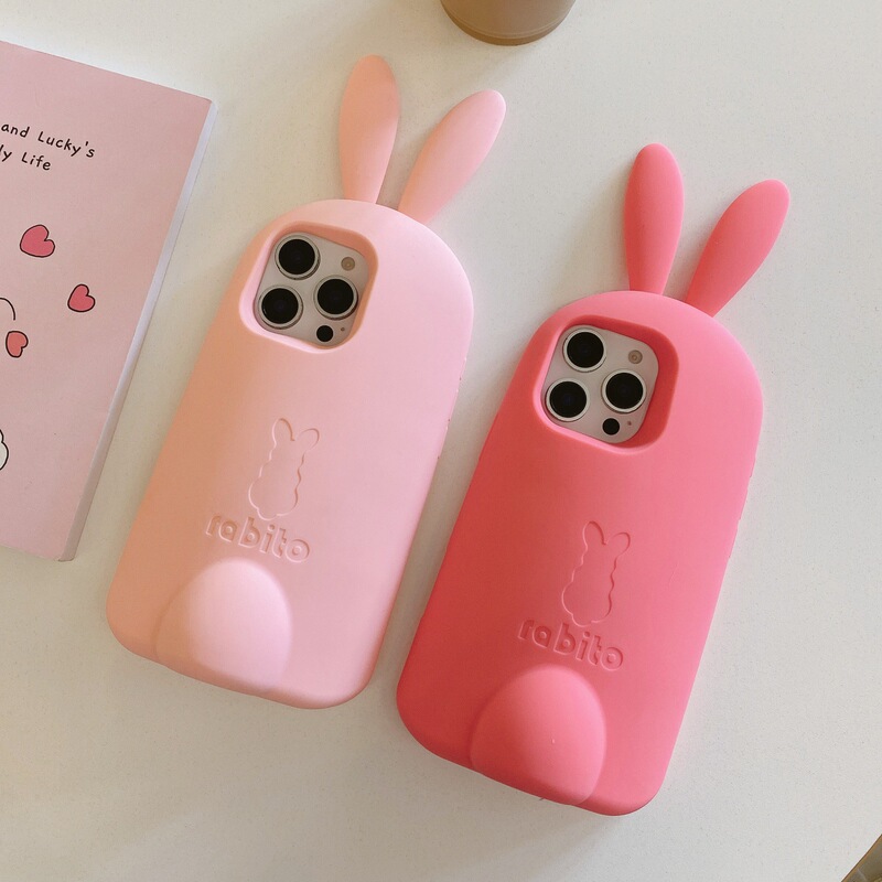 Silicone Standing Rabbit Ears Suitable for Iphone17Promax Mobile Phone Case Apple 16/15/14/13 All-Inclusive
