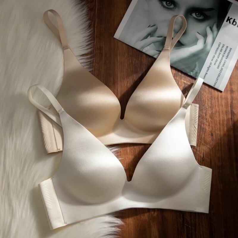 Deep V Satin One-Piece Intimates for Women with Small Breasts, Push-Up Anti-Sagging, Traceless, Wire-Free 2025 New Thin Bra