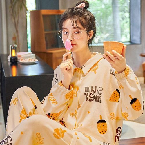 High-quality cotton women's spring and autumn long-sleeve Korean-style casual home suit large size postpartum wear