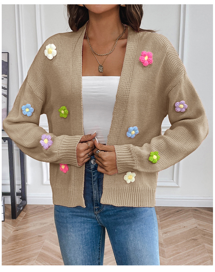 Comercio exterior transfronterizo nueva mano gancho flor dulce punto cardigan suéter abrigo de las mujeres perezoso casual suéter Suelto image 9