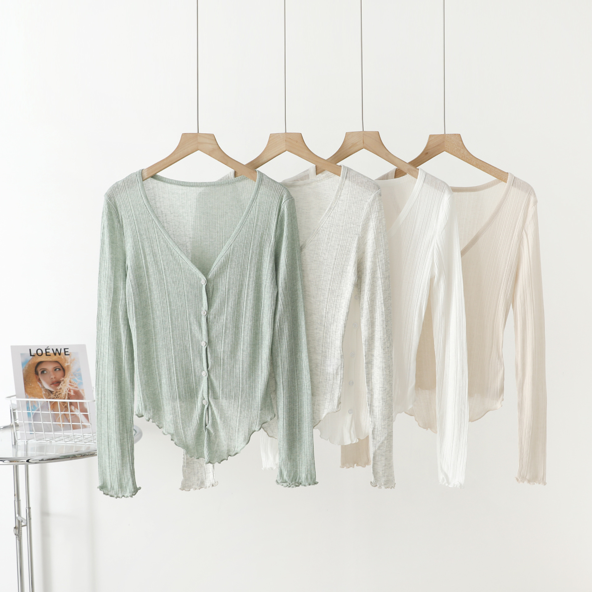 春夏素雅多色新款百搭气质简约针织开衫慵懒风上衣