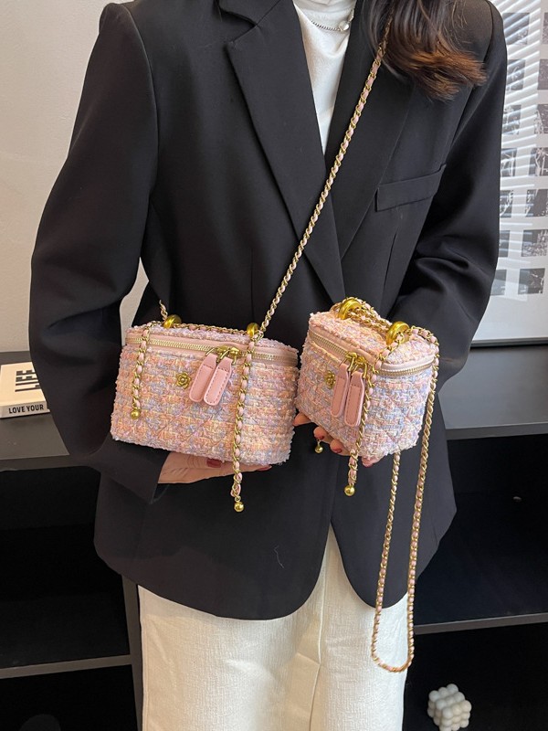 Paquete de tela de viento de fragancia mini bolso de cadena para mujeres 2025 nuevo nicho caja de diseño pequeño bolso cuadrado bolso de mochila versátil
