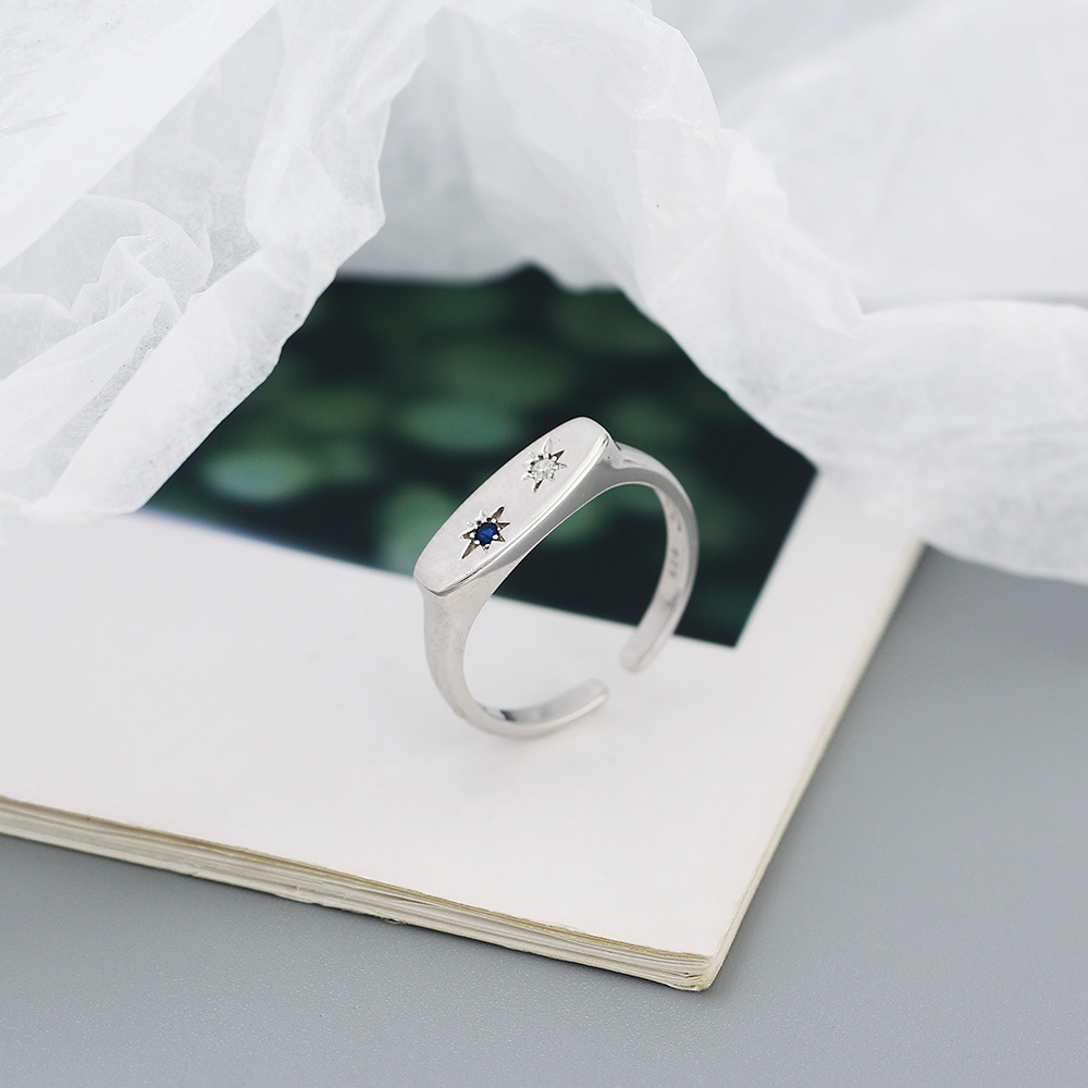 Retro Star Silver Rings Inlay Zircon 925 Silver Rings