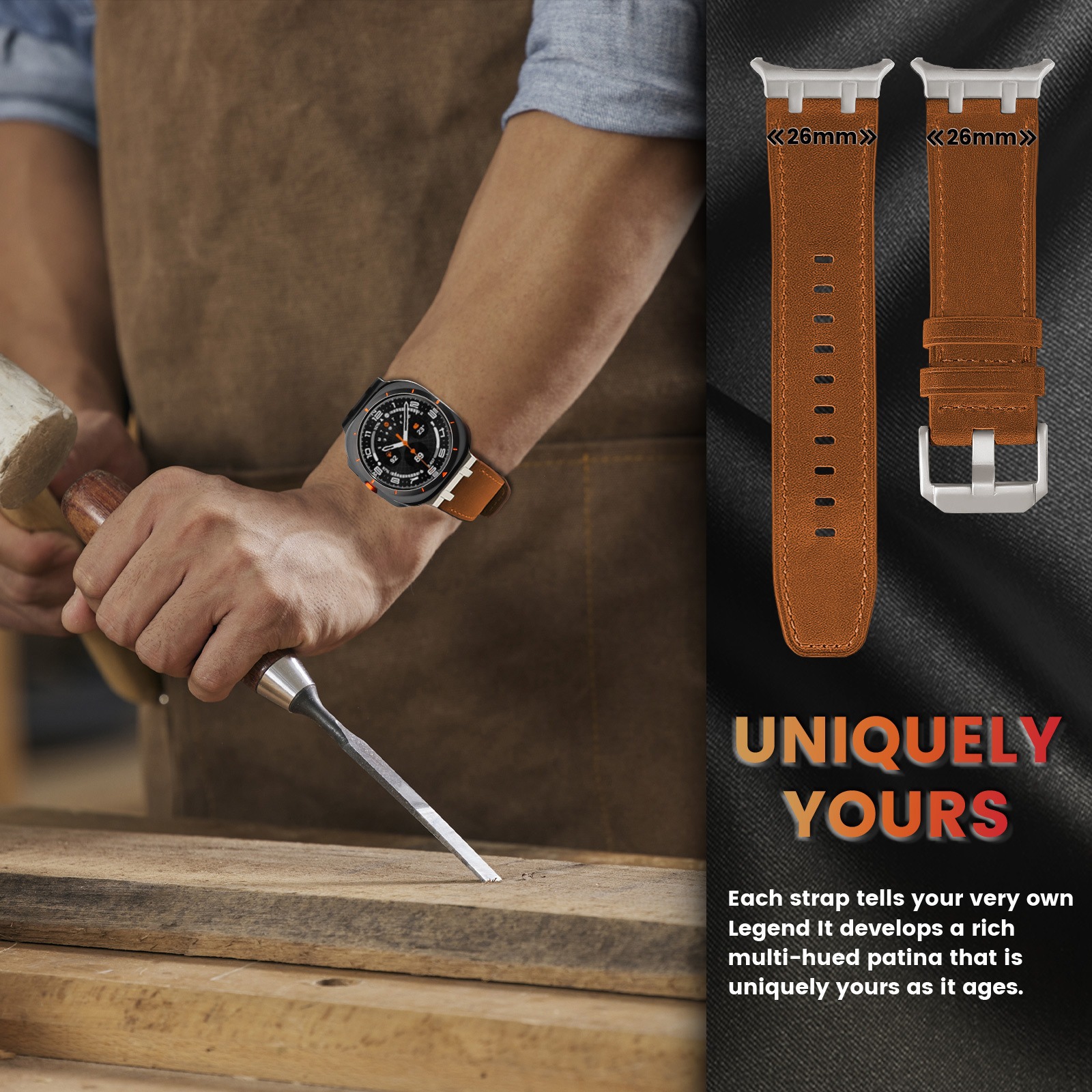 Ultra Crazy Horse Leather AP Stainless Steel Head Grain Leather Watch Strap