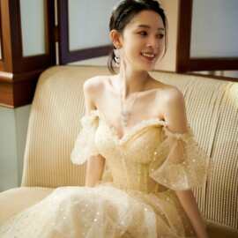晚礼服甜美一字领灯笼袖网纱亮片蛋糕裙长款法式小礼服女2026新款