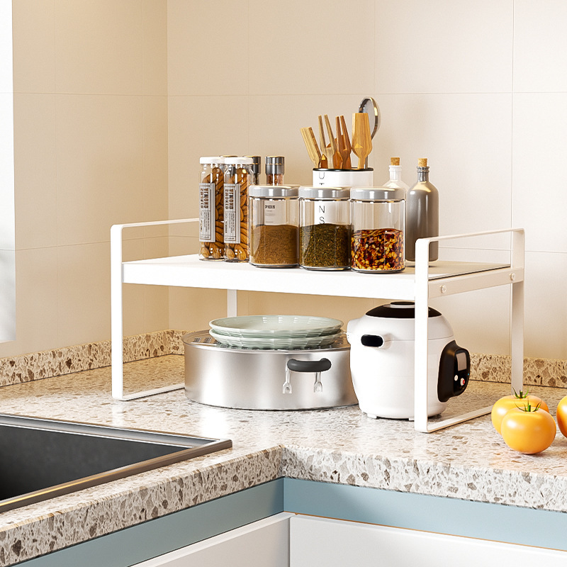 Estante de almacenamiento de armario estratificado telescópico de mesa de cocina multifuncional estilo japonés para platos domésticos, platos y platos