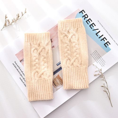 Half Finger Knitted Gloves for Autumn and Winter, Thick and Warm Touch Screen Gloves with Exposed Fingers, Writing Sleeve Gloves for Students, Women's Wrist Protection