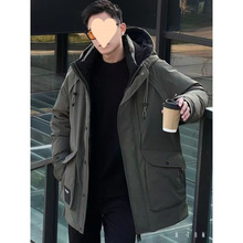 2024新款冬季羽绒服男中长款外套保暖白鸭绒工装连帽服