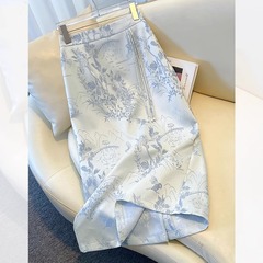 新中国風スカート女性夏2025新型ハイウエスト気質ストレートa字スカート刺繍ハーフスカート