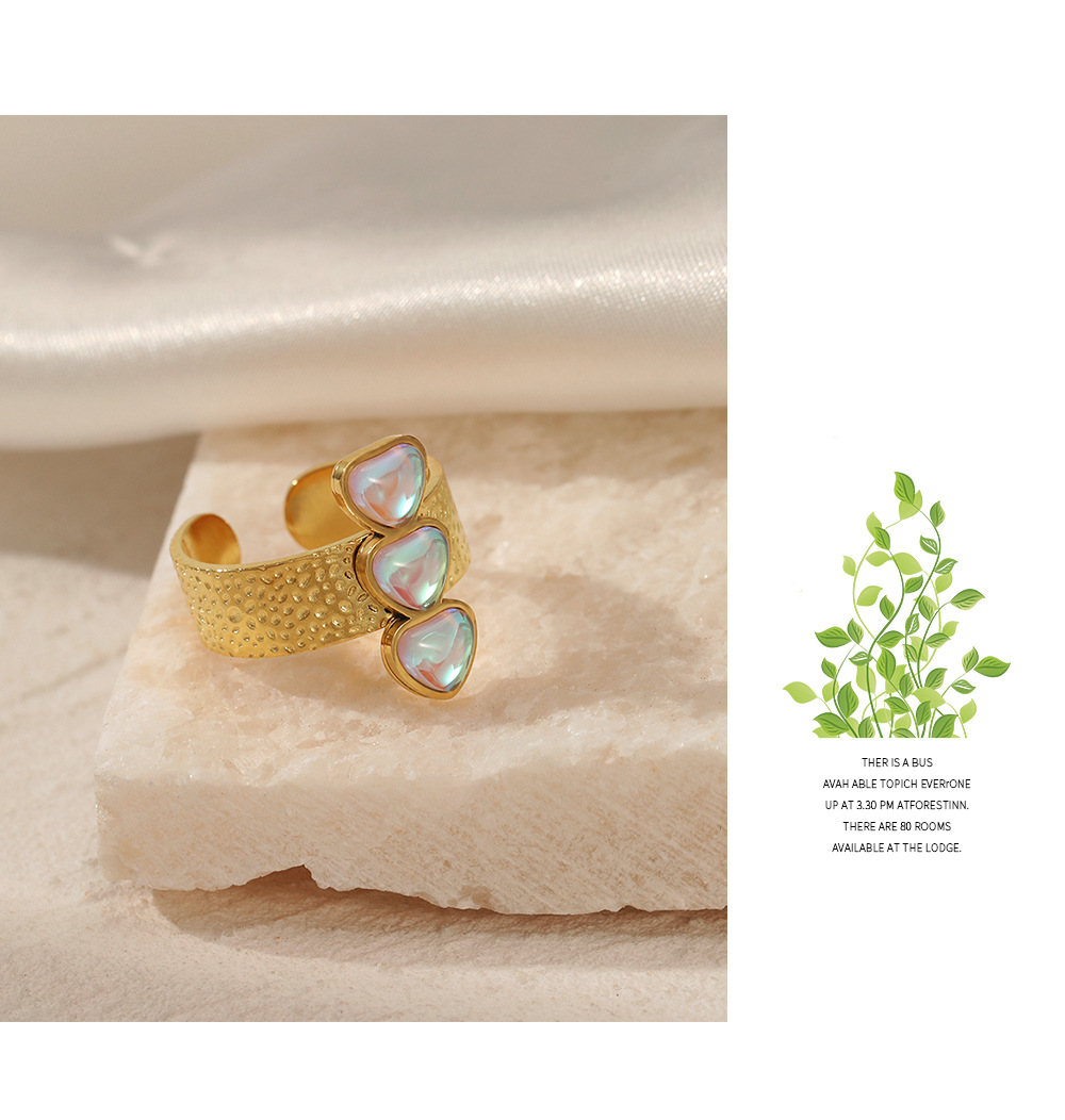 Simple Style Heart Shape Stainless Steel Inlay Opal Open Ring 1 Piece