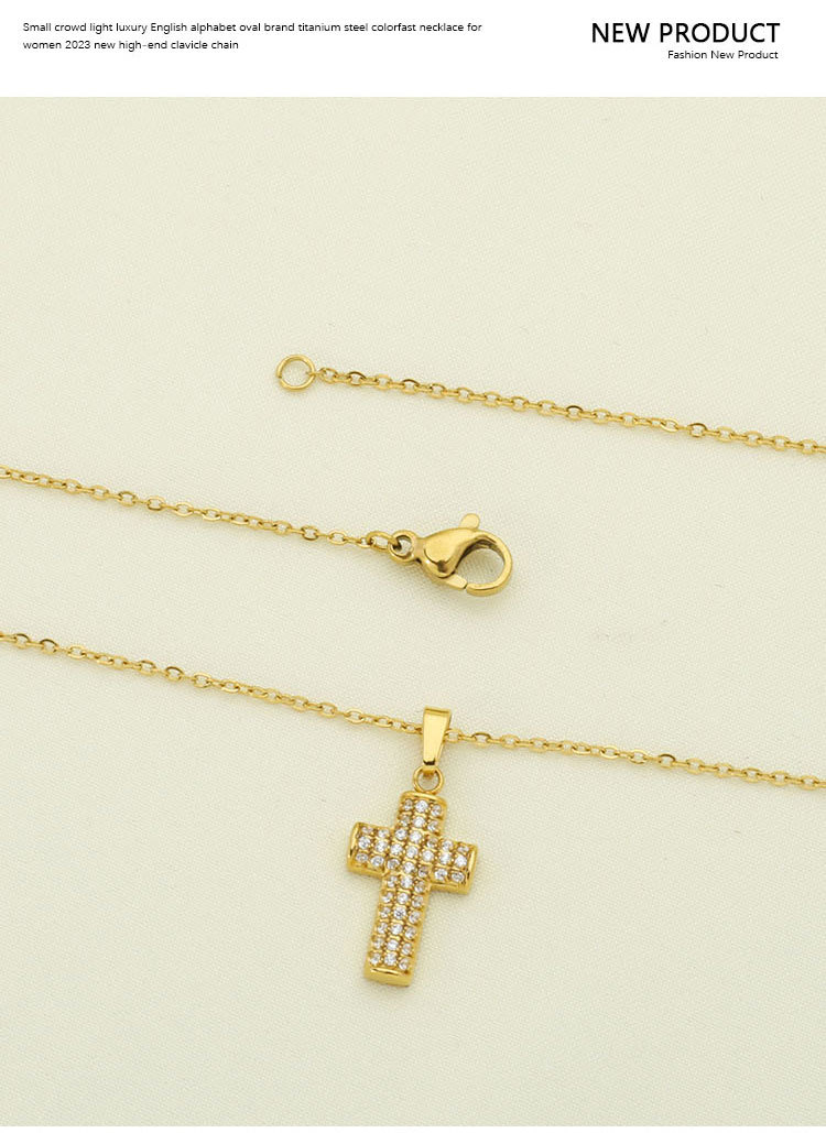 Titanium Steel Casual Plating Cross Zircon Pendant Necklace display picture 7