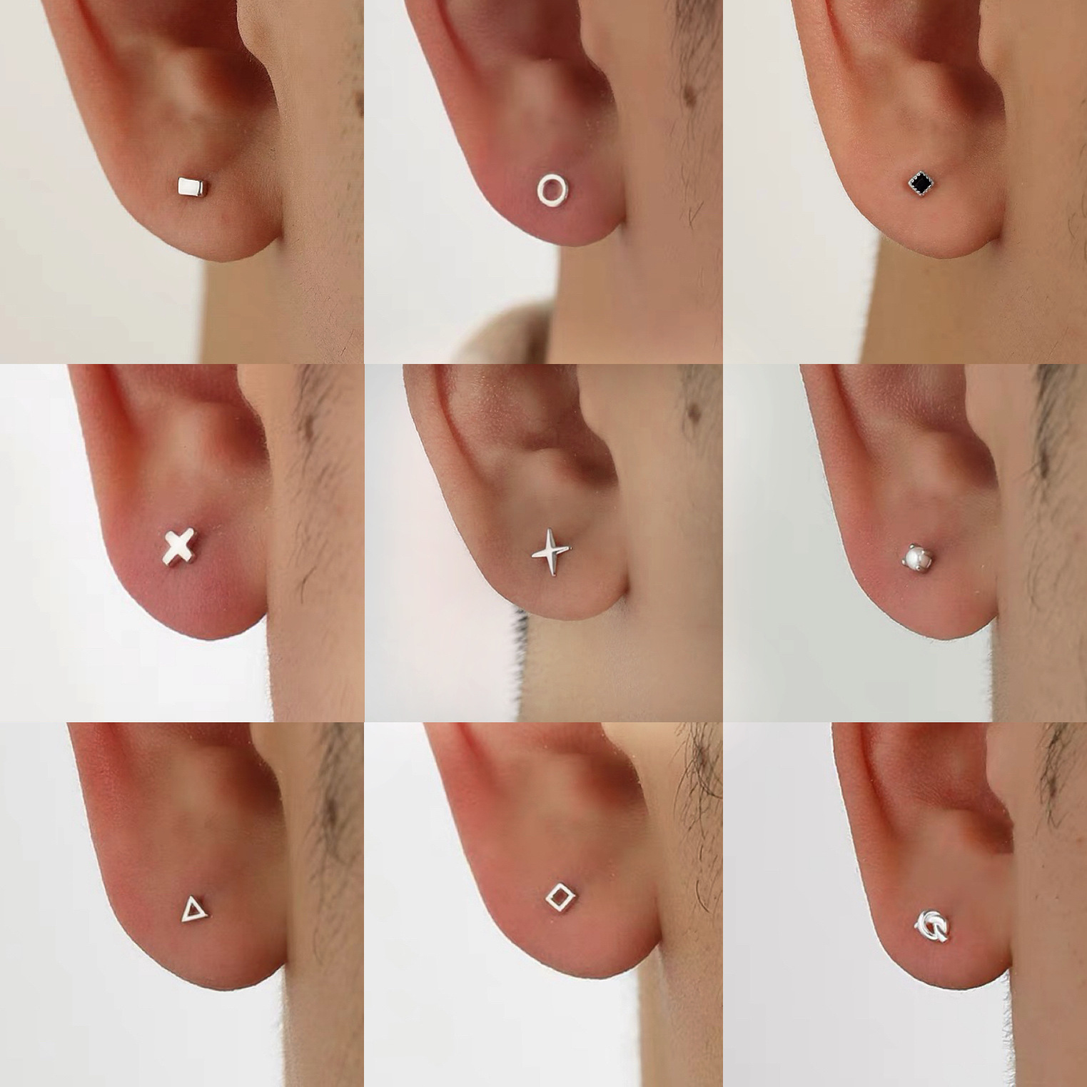 Men's Geometric Small Earrings for Pierced Ears, Trendy and Stylish Black Earrings, Niche Ear Bone Studs for Men