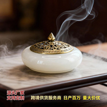 白色大理石香炉家用室内禅意盘香檀香炉茶室轻奢高级感新中式摆件
