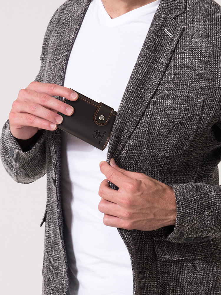 Tarjetero automático de cuero genuino con protección RFID