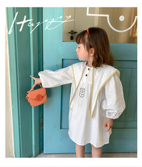 春款女童甜美學院風刺繡兔子娃娃裙女寶寶大尖翻領長袖連衣裙6210