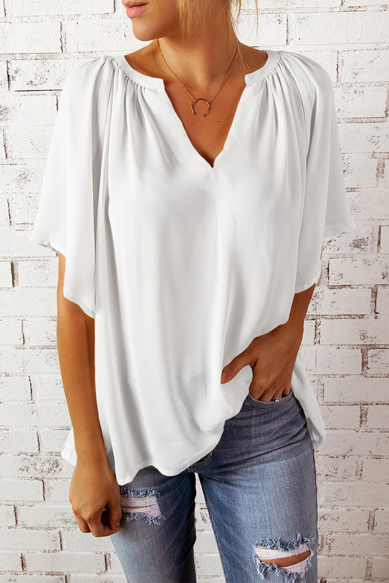 loose five-point sleeve V-neck solid color top NSQSY129321