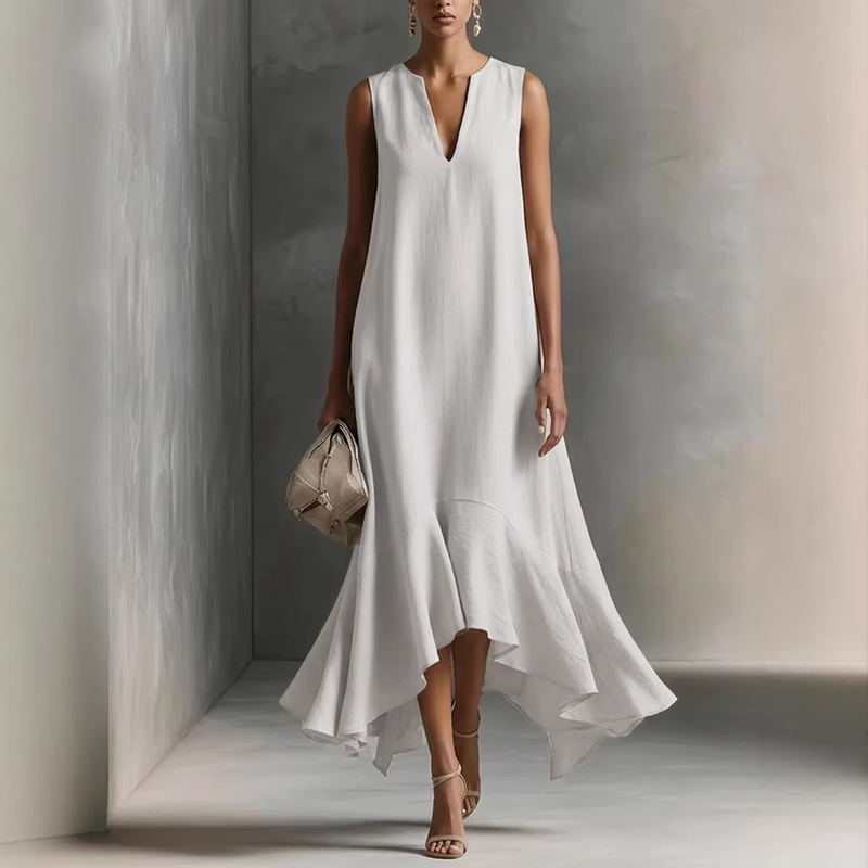 2026 European and American Cross-Border Amazon New Fashion Deep V-Neck Sleeveless Elegant Slimming Irregular Hem Dress