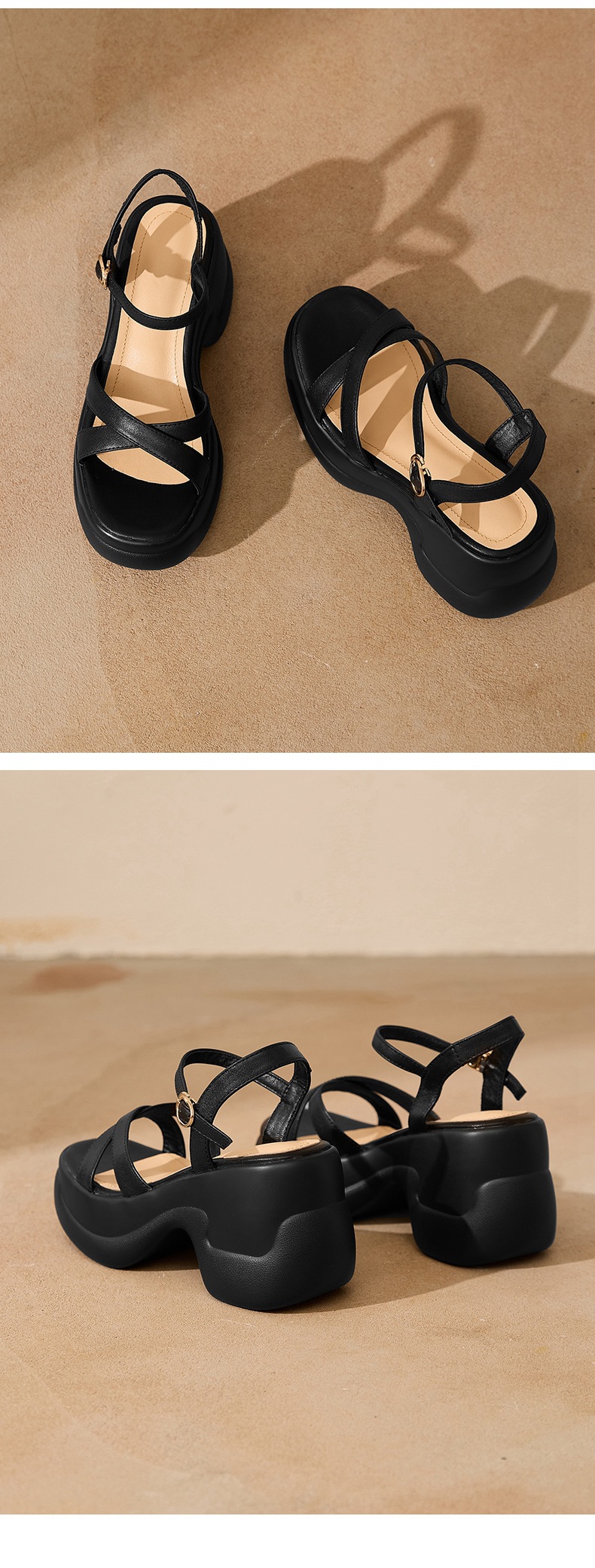 Sandal cao gót nữ hở mũi đế xuồng da bò, quai ngang đi làm — đen chi tiết 11