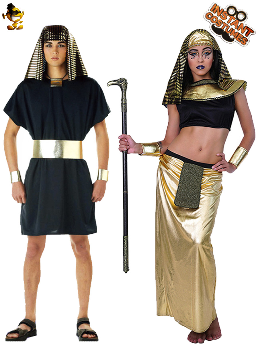 De Halloween adultos grandes hombres y mujeres pareja Antiguo Egipto Faraón Reina Rey etapa partido traje