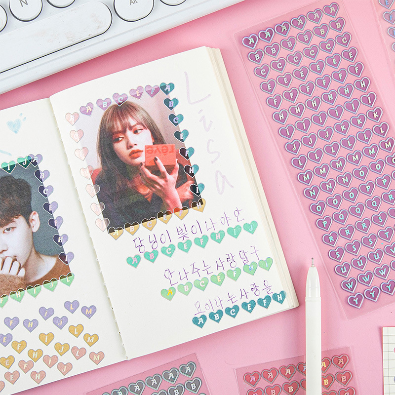 Goka DIY material lindo amor láser pequeñas pegatinas Cartas de colores serie mano cuenta pegatinas PVC impermeable estilo coreano