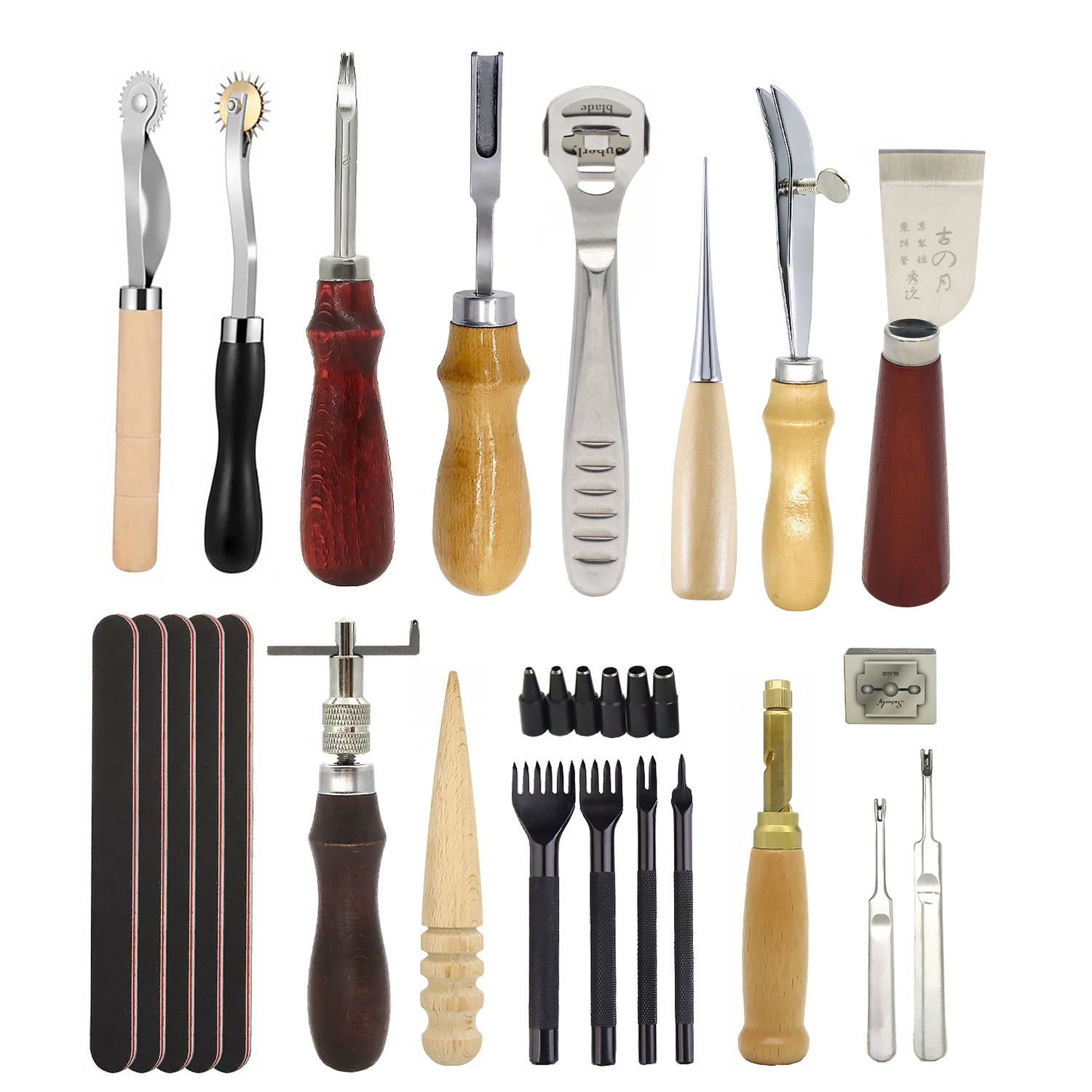 18件皮革工具套装diy手工皮具菱斩打孔裁切打磨缝纫皮雕组合