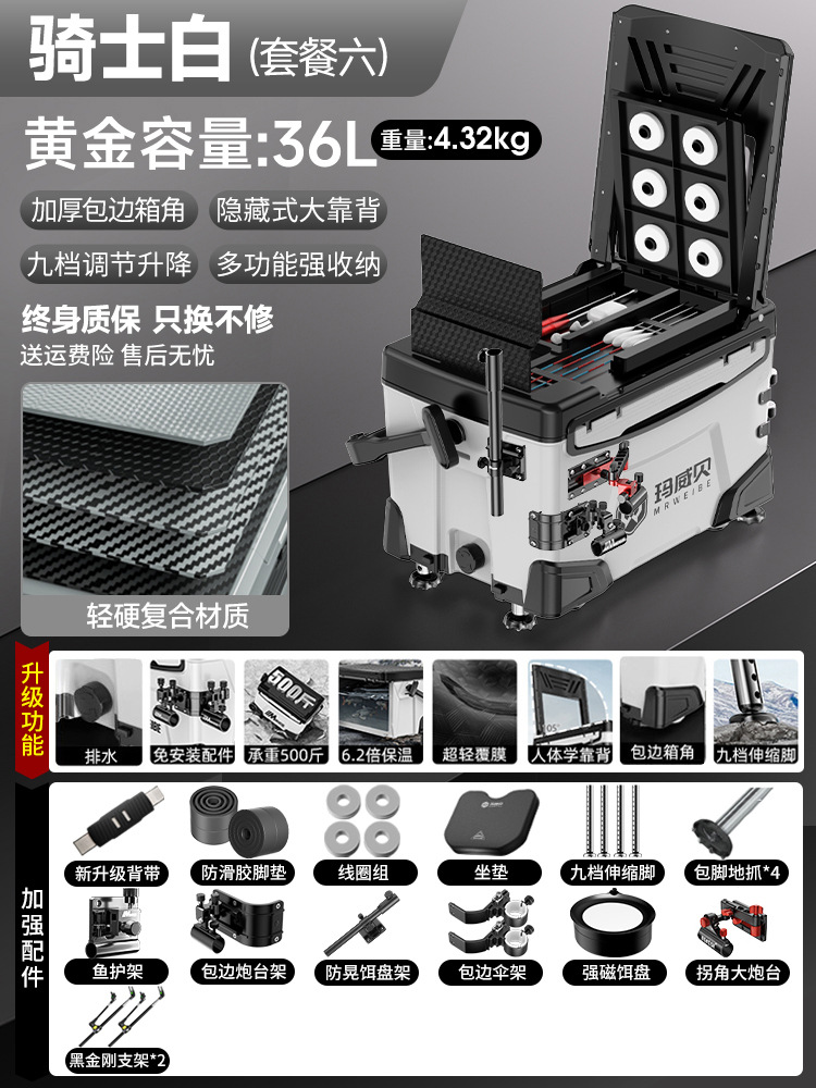 Caja de pesca completa nueva caja de pesca multifuncional ultra ligera de 36 litros, caja de pesca especial de pesca de Taiwán, caja de pesca salvaje, equipo de pesca.