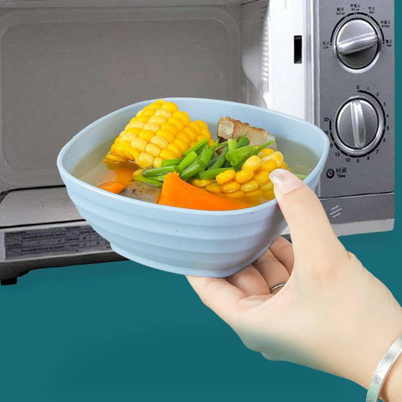 Tazón cuadrado de 5.5 pulgadas, juego de 4, tazón cuadrado para sopa de 500 ml color trigo, tazón para niños, irrompible, tazón para comer en el hogar, tazón para agua con azúcar