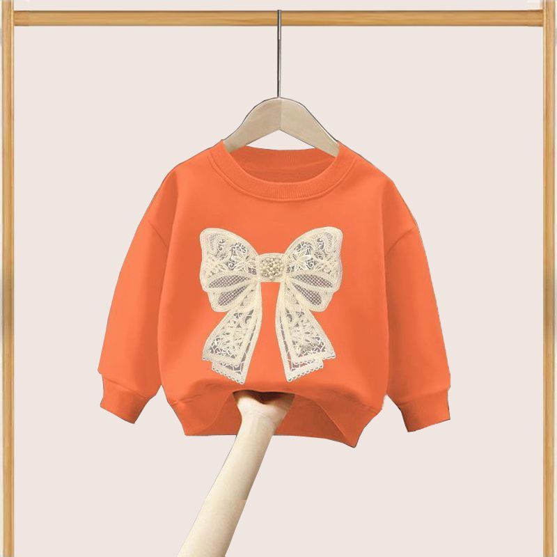 레이스 매듭 오렌지 스웨트셔츠